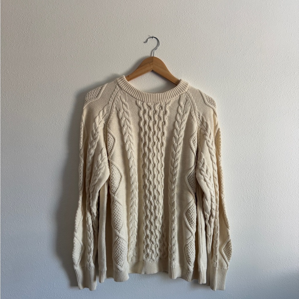 Women's Cream Cable-Knit Crewneck Sweater
